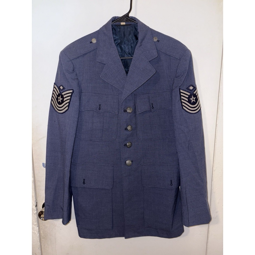 Vintage 1962 USAF Air Force Dress Blue Uniform Coat Jacket Master Sergeant 38R